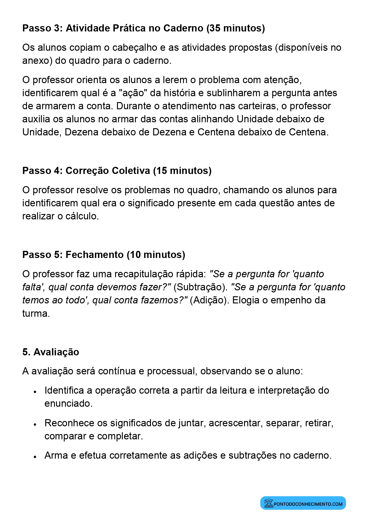 Plano de aula sobre significados da subtração