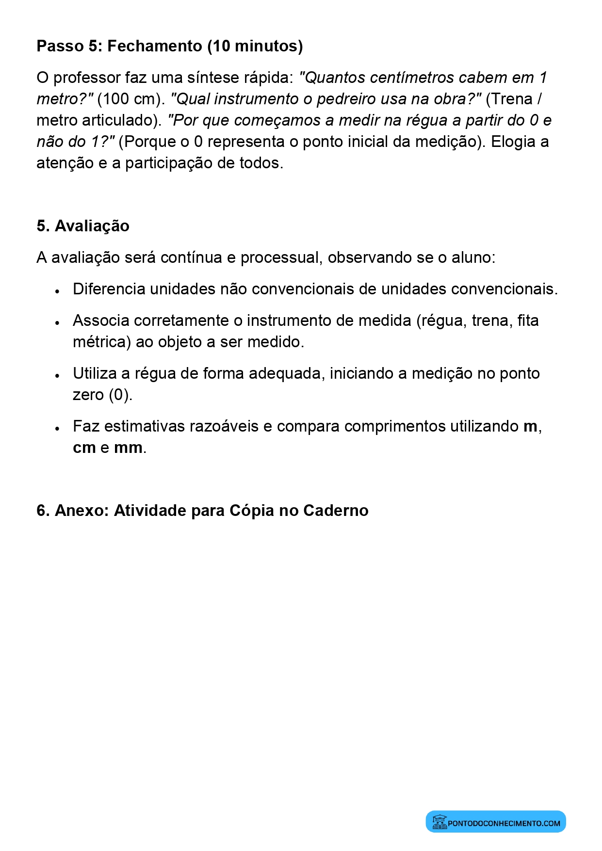 Plano de aula de Matemática sobre comparação de comprimentos