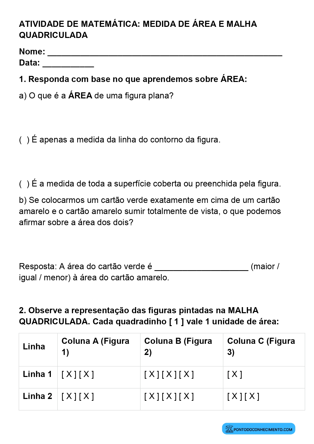 Plano de aula de Matemática sobre determinação de áreas em malhas quadriculadas