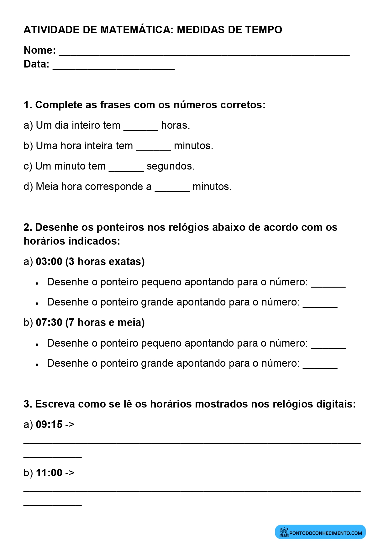 Plano de aula sobre leitura de horas em relógios digitais