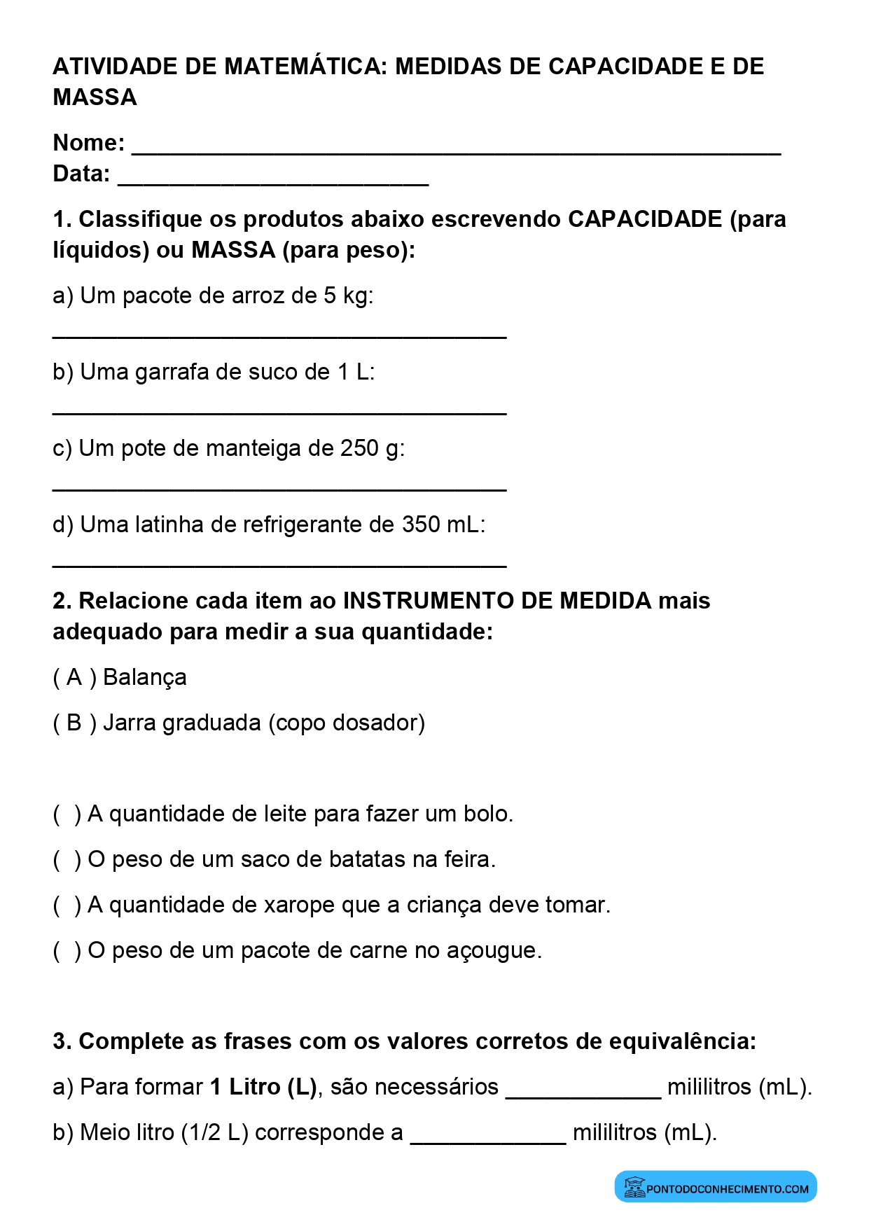 Plano de aula sobre grama e quilograma