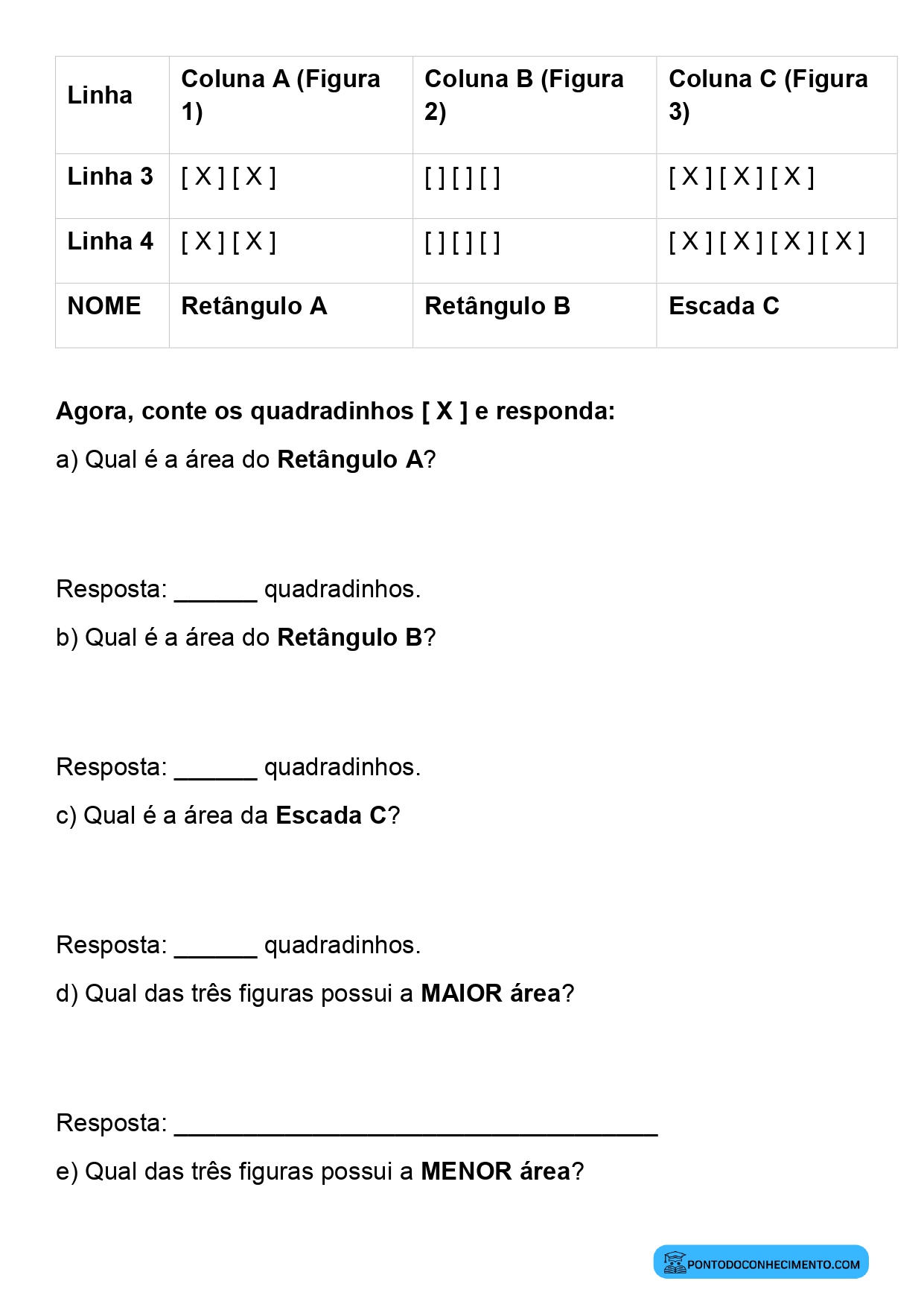 Plano de aula sobre contagem de quadradinhos para medir áreas