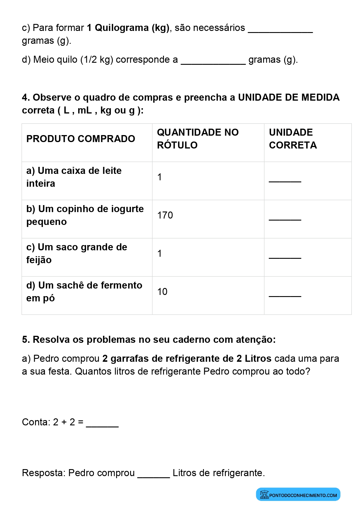 Plano de aula sobre comparação de medidas de capacidade e massa