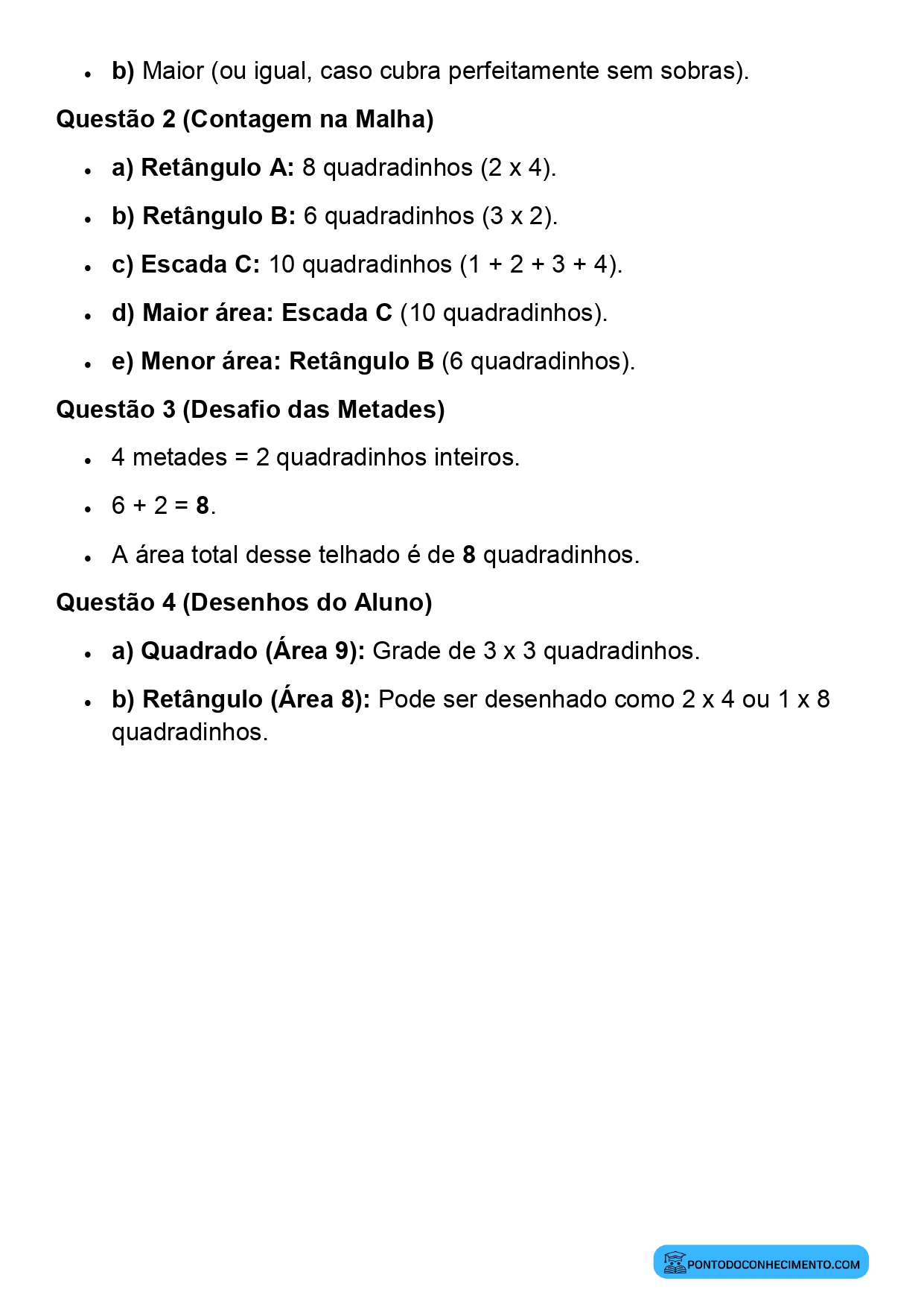 Plano de aula de Matemática sobre noção de área no 3º ano