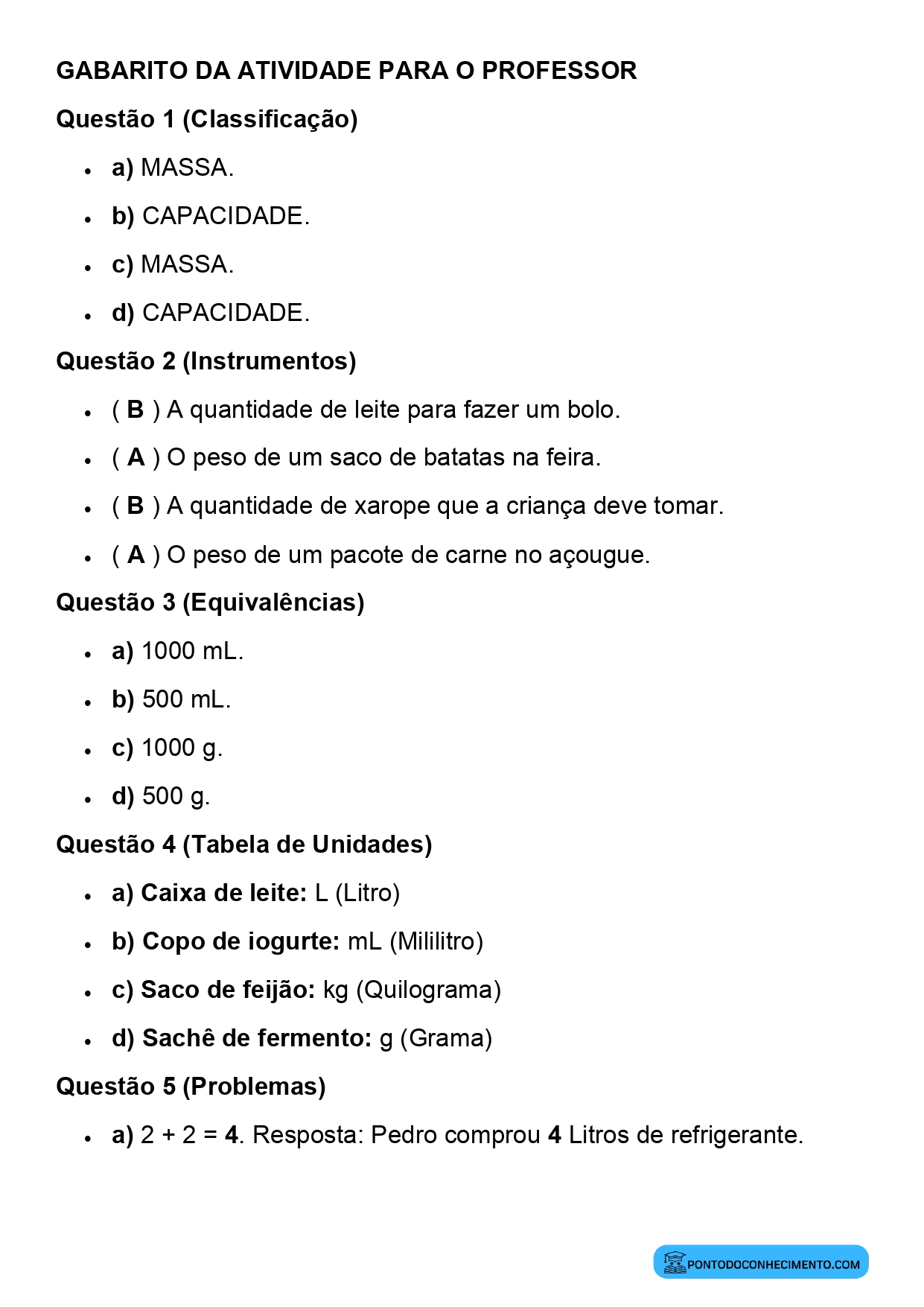 Plano de aula sobre instrumentos utilizados para medir capacidade e massa